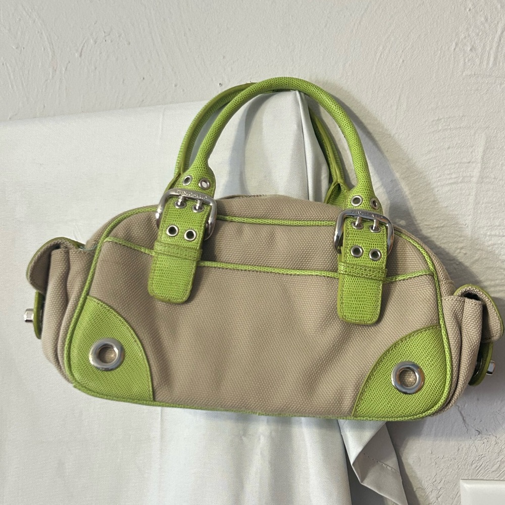 Vintage Franco Sarto small canvas satchel handbag loaded with storage - 7 total